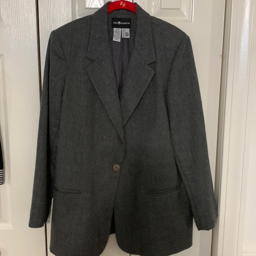 Sag Harbor 100% Wool Heathers Charcoal One Button Blazer Jacket Size 14 - Picture 1 of 5